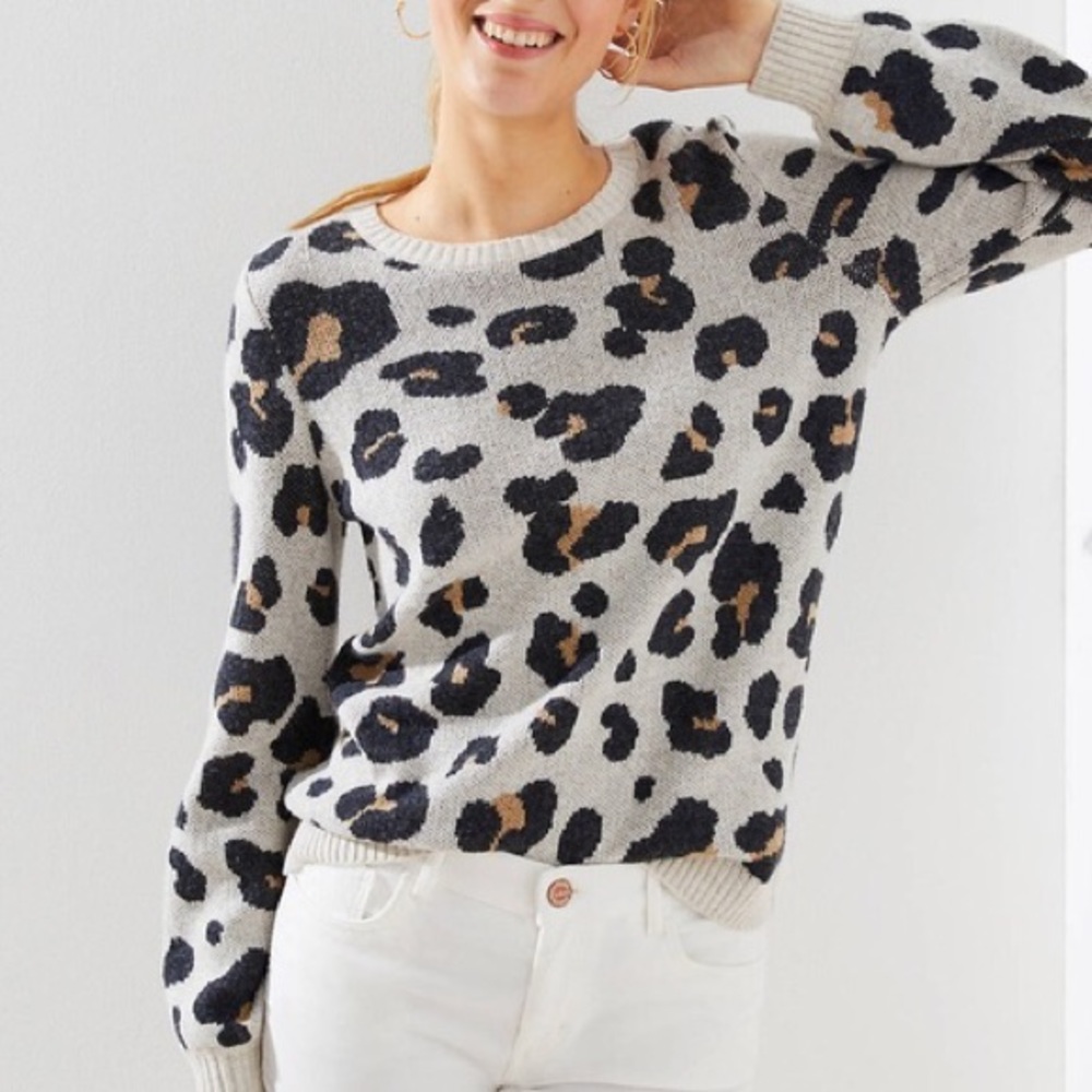 LOFT Leopard Print Jacquard Sweater